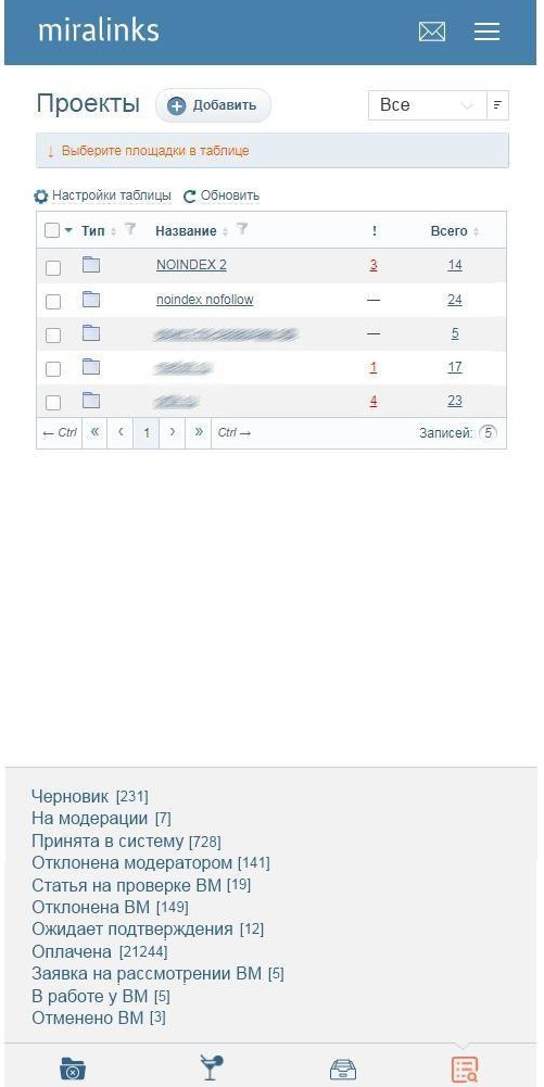 оптимизация кабинета рекламодателя в системе Миралинкс под мобильные экраны